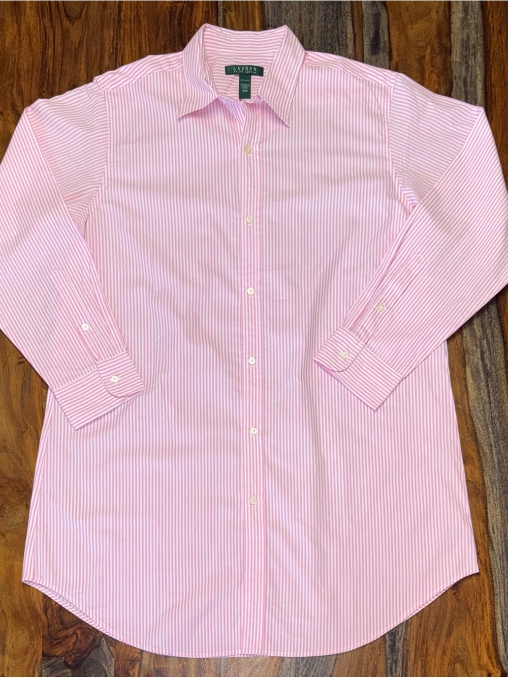 Lauren Ralph Lauren Long Button Sleep Pajama Shirt Pink Striped Women’s S/M